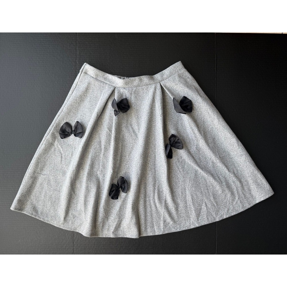 SHEIN Grey Bow Accent A-Line Skirt Women 1XL Heathered Knit Elastic Waist